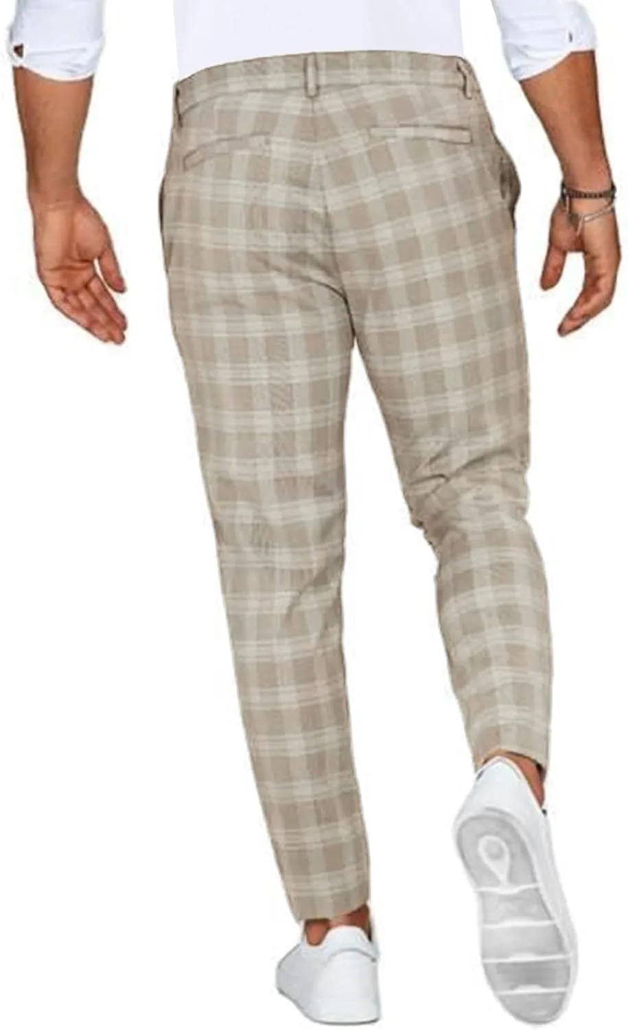 Men's Slim Fit Plaid Dress Trousers Fashion Flat Front Checkered Chino Pants Big and Tall Stretch Skinny Work Trouser