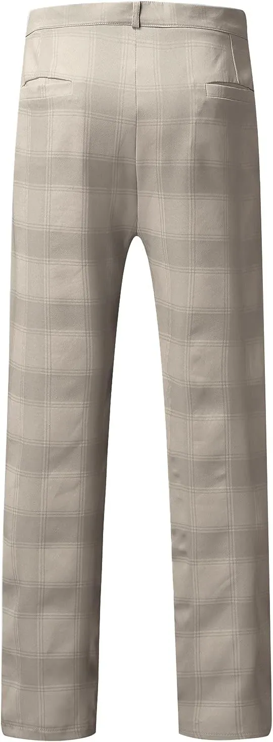 Men's Slim Fit Plaid Dress Trousers Fashion Flat Front Checkered Chino Pants Big and Tall Stretch Skinny Work Trouser