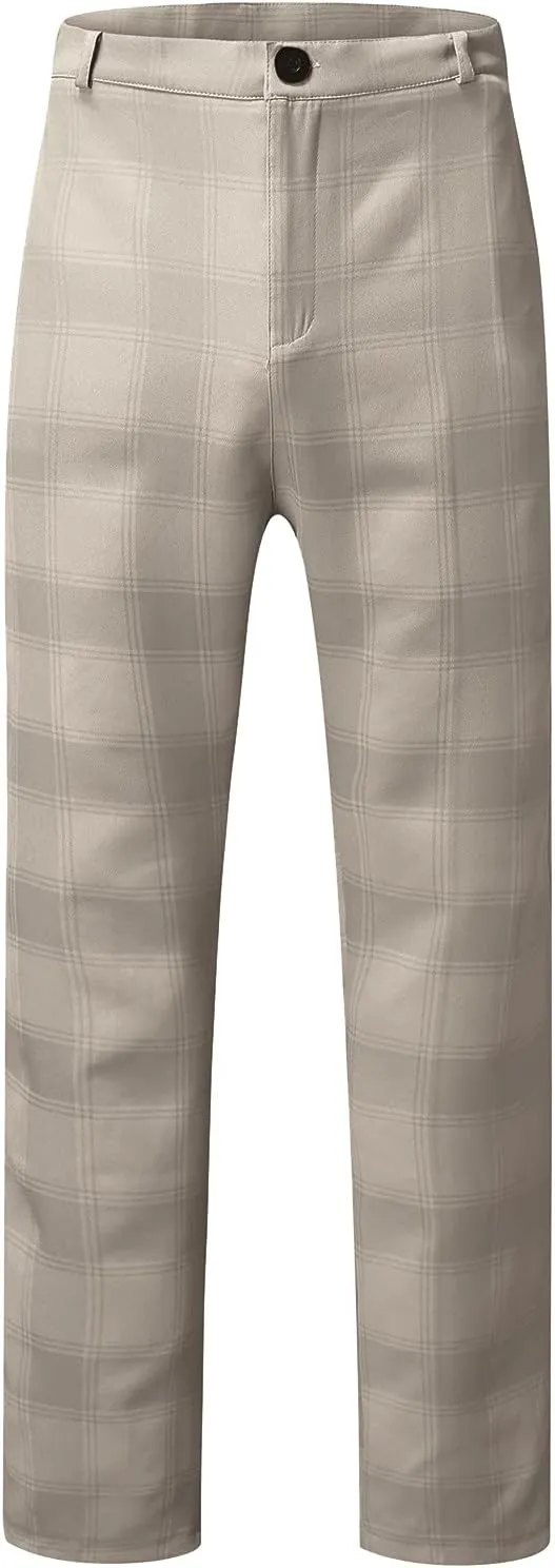 Men's Slim Fit Plaid Dress Trousers Fashion Flat Front Checkered Chino Pants Big and Tall Stretch Skinny Work Trouser