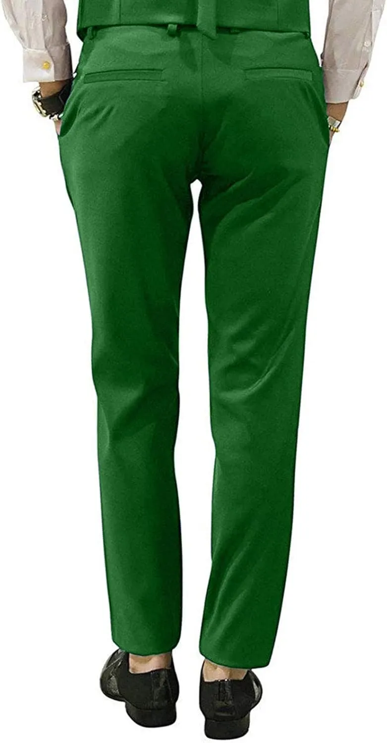 Mens Slim Fit Suit Pants Front Flat Stretch Dress Pants Ankle Length Colored Trousers