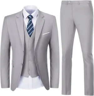Men's Suit Slim Fit 3 Piece Suits for Men Two Button Blazer Jacket Vest Pants Tuxedo Set