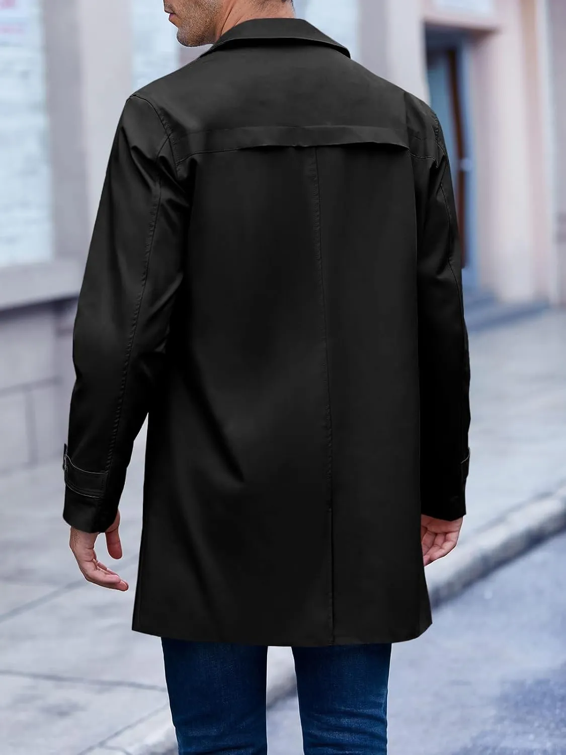 Mens Trench Coat Slim Fit Single Breasted Casual Long Jacket Lightweight Lapel Fall Windbreaker Overcoat