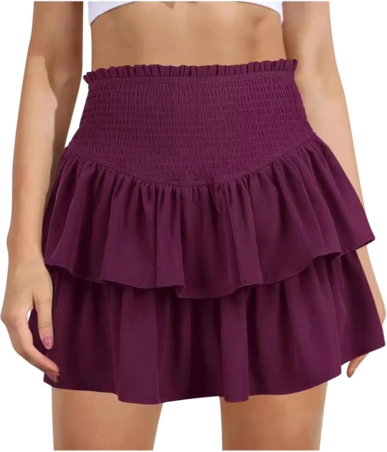Mini Skirts for Women Dressy Casual Ruffle Layer Boho Dress Flowy Skort Summer High Waisted Ballet Skirt Cute Clothes