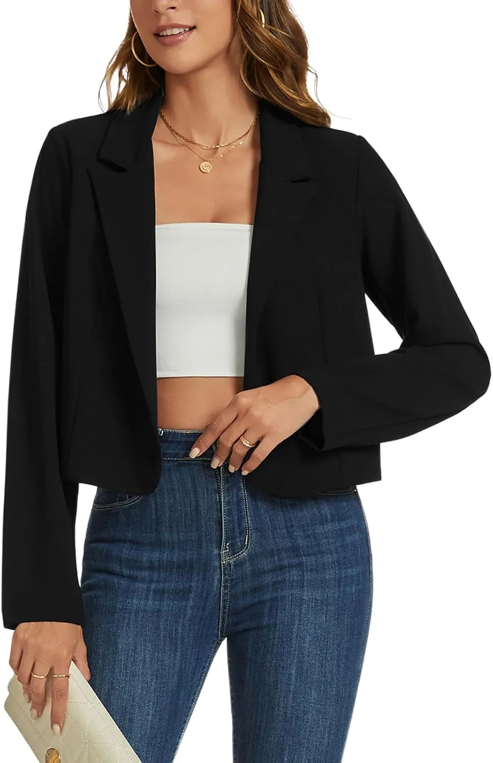 MINTLIMIT Cropped Blazers for Women Business Casual Long Sleeve Open Front Suit Jacket Work Office Blazer