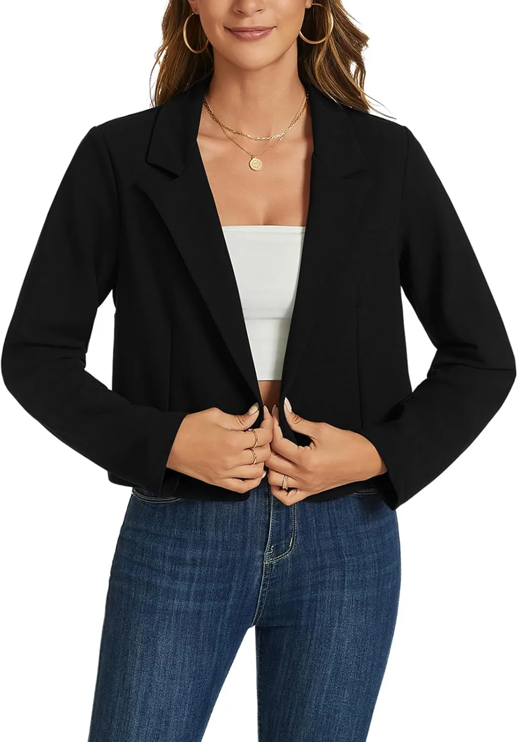 MINTLIMIT Cropped Blazers for Women Business Casual Long Sleeve Open Front Suit Jacket Work Office Blazer