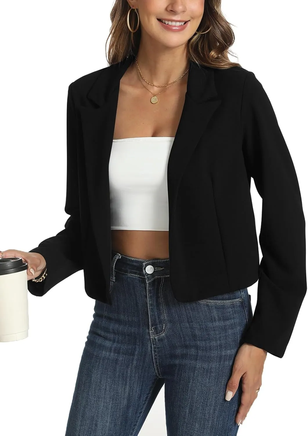 MINTLIMIT Cropped Blazers for Women Business Casual Long Sleeve Open Front Suit Jacket Work Office Blazer