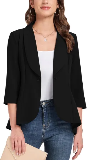 MINTLIMIT Womens Casual Blazer Open Front 3/4 Sleeve Shawl Collar Ruffle Hem Work Office Suit Jacket