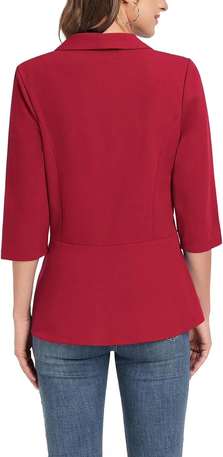 MINTLIMIT Womens Casual Blazer Open Front 3/4 Sleeve Shawl Collar Ruffle Hem Work Office Suit Jacket