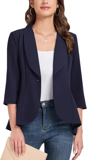 MINTLIMIT Womens Casual Blazer Open Front 3/4 Sleeve Shawl Collar Ruffle Hem Work Office Suit Jacket