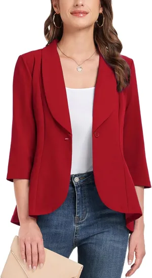 MINTLIMIT Womens Casual Blazer Open Front 3/4 Sleeve Shawl Collar Ruffle Hem Work Office Suit Jacket