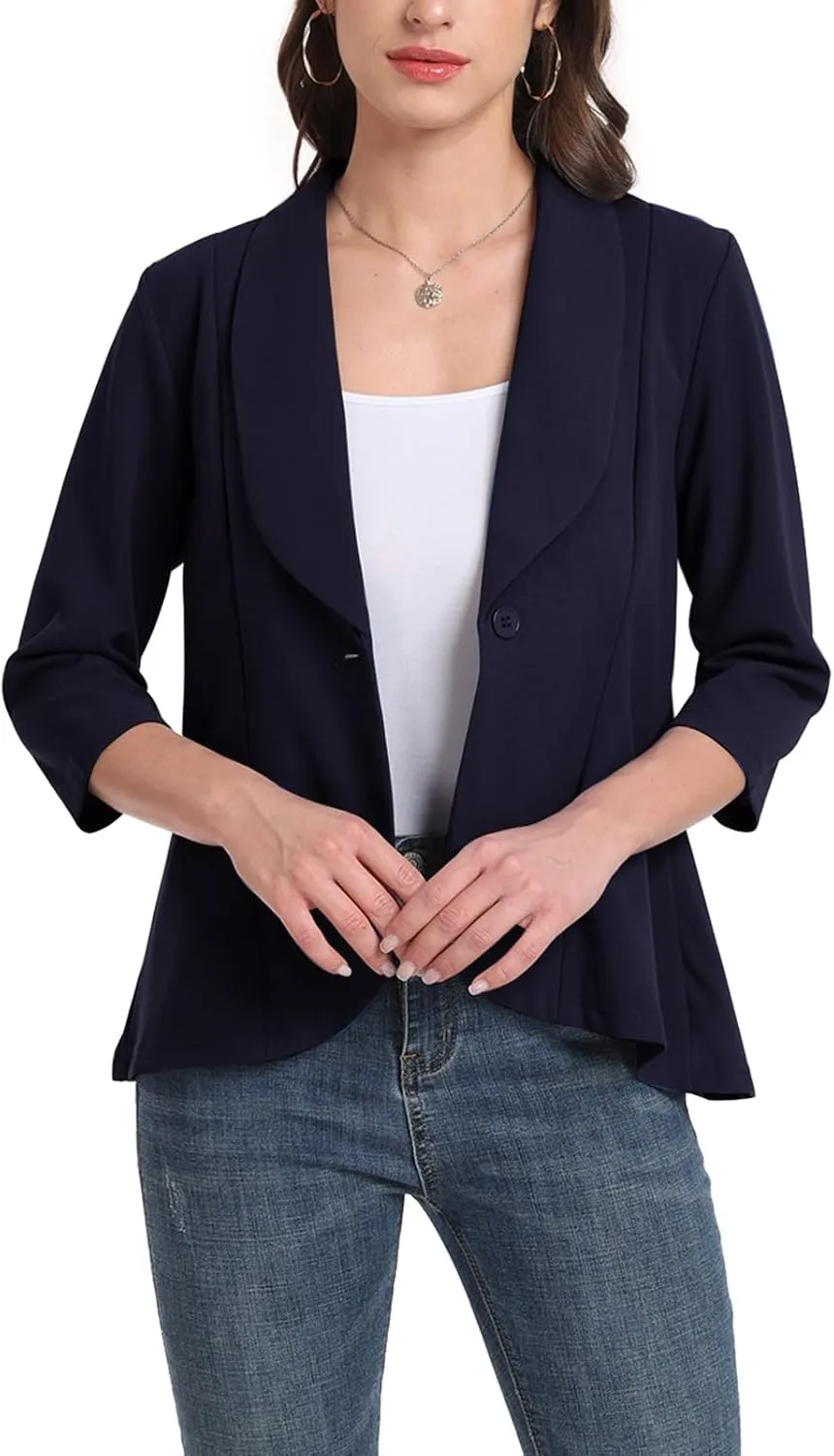 MINTLIMIT Womens Casual Blazer Open Front 3/4 Sleeve Shawl Collar Ruffle Hem Work Office Suit Jacket