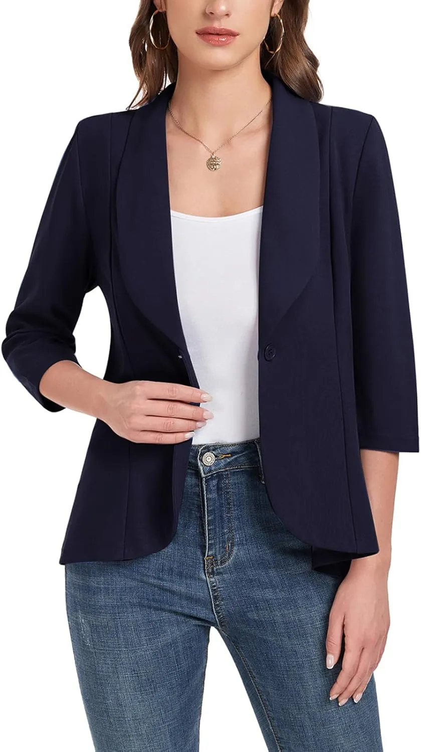 MINTLIMIT Womens Casual Blazer Open Front 3/4 Sleeve Shawl Collar Ruffle Hem Work Office Suit Jacket