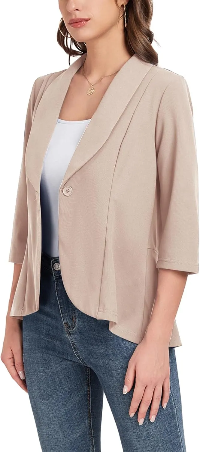 MINTLIMIT Womens Casual Blazer Open Front 3/4 Sleeve Shawl Collar Ruffle Hem Work Office Suit Jacket