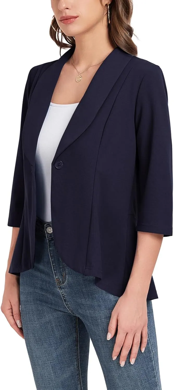 MINTLIMIT Womens Casual Blazer Open Front 3/4 Sleeve Shawl Collar Ruffle Hem Work Office Suit Jacket