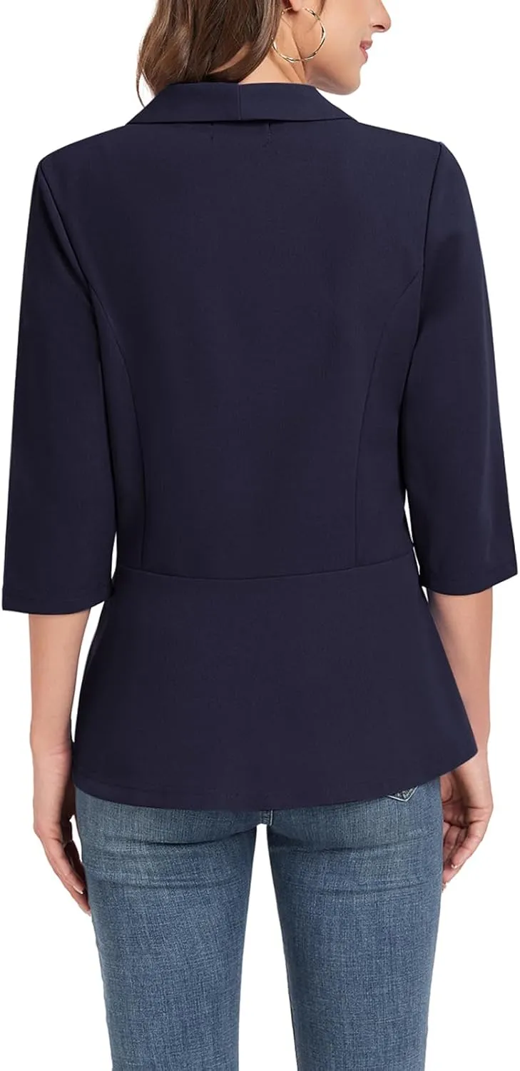 MINTLIMIT Womens Casual Blazer Open Front 3/4 Sleeve Shawl Collar Ruffle Hem Work Office Suit Jacket