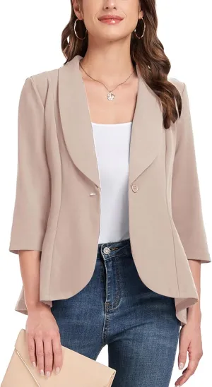 MINTLIMIT Womens Casual Blazer Open Front 3/4 Sleeve Shawl Collar Ruffle Hem Work Office Suit Jacket