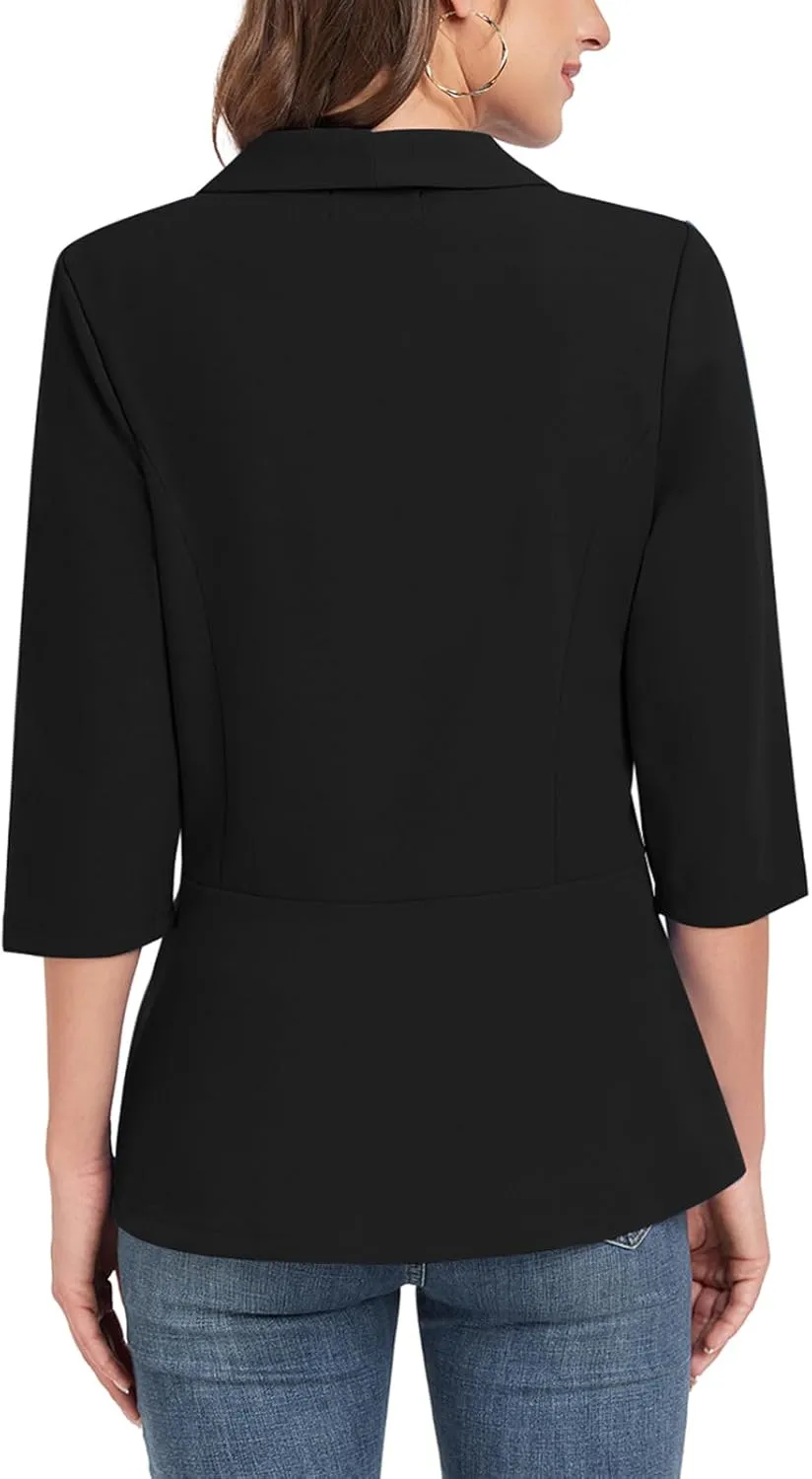 MINTLIMIT Womens Casual Blazer Open Front 3/4 Sleeve Shawl Collar Ruffle Hem Work Office Suit Jacket