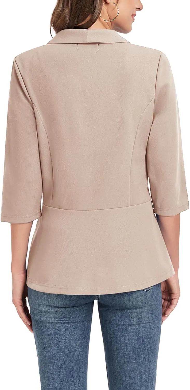 MINTLIMIT Womens Casual Blazer Open Front 3/4 Sleeve Shawl Collar Ruffle Hem Work Office Suit Jacket