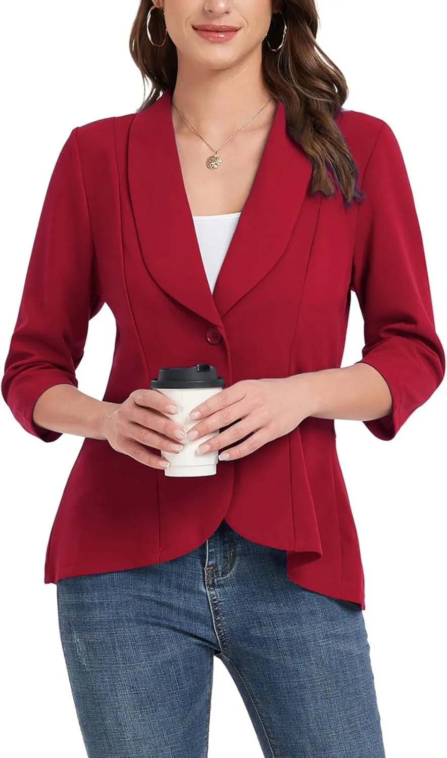 MINTLIMIT Womens Casual Blazer Open Front 3/4 Sleeve Shawl Collar Ruffle Hem Work Office Suit Jacket