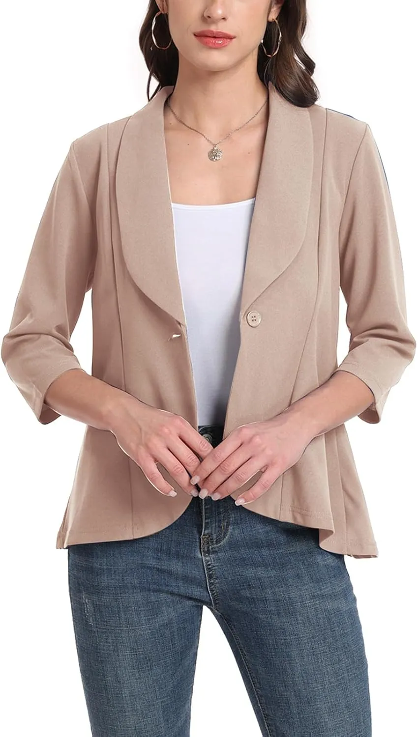MINTLIMIT Womens Casual Blazer Open Front 3/4 Sleeve Shawl Collar Ruffle Hem Work Office Suit Jacket