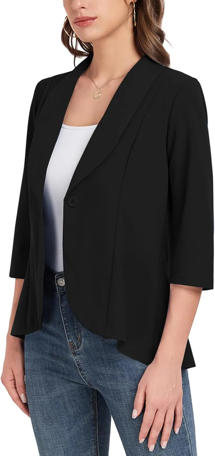 MINTLIMIT Womens Casual Blazer Open Front 3/4 Sleeve Shawl Collar Ruffle Hem Work Office Suit Jacket