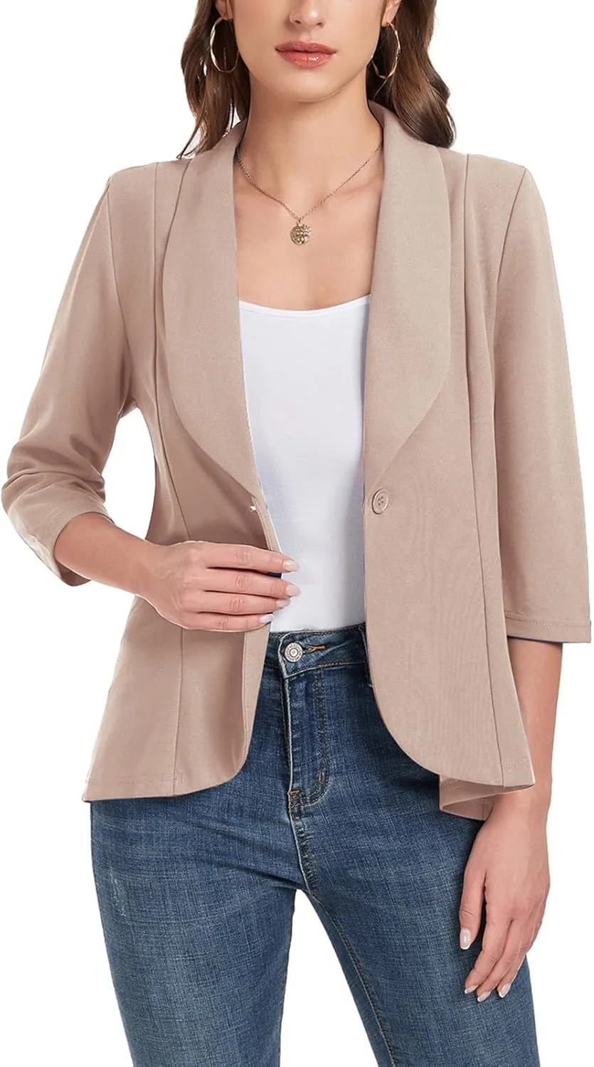 MINTLIMIT Womens Casual Blazer Open Front 3/4 Sleeve Shawl Collar Ruffle Hem Work Office Suit Jacket