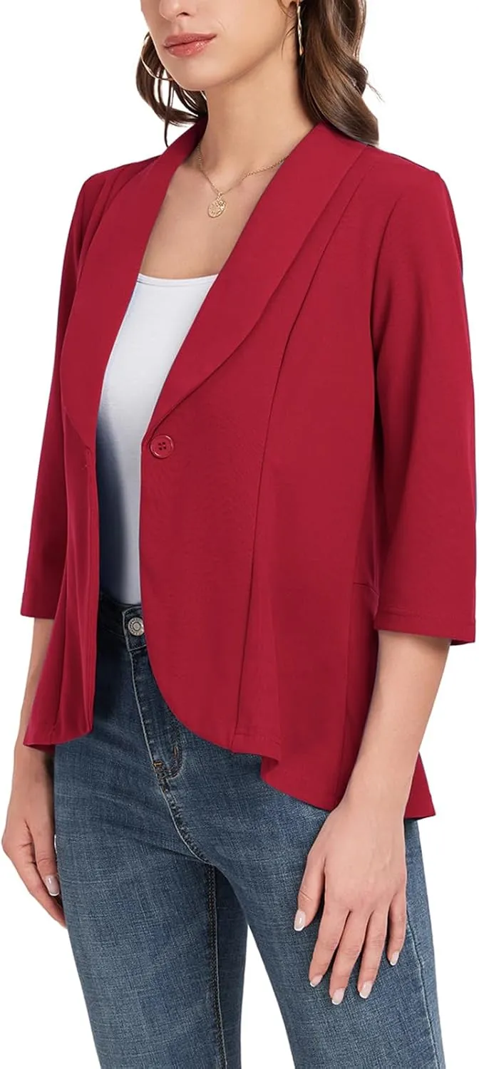 MINTLIMIT Womens Casual Blazer Open Front 3/4 Sleeve Shawl Collar Ruffle Hem Work Office Suit Jacket