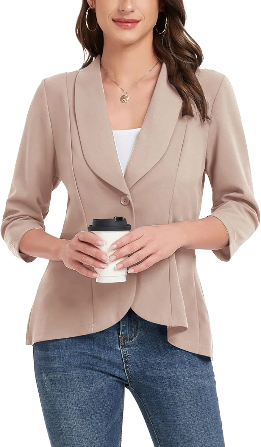 MINTLIMIT Womens Casual Blazer Open Front 3/4 Sleeve Shawl Collar Ruffle Hem Work Office Suit Jacket