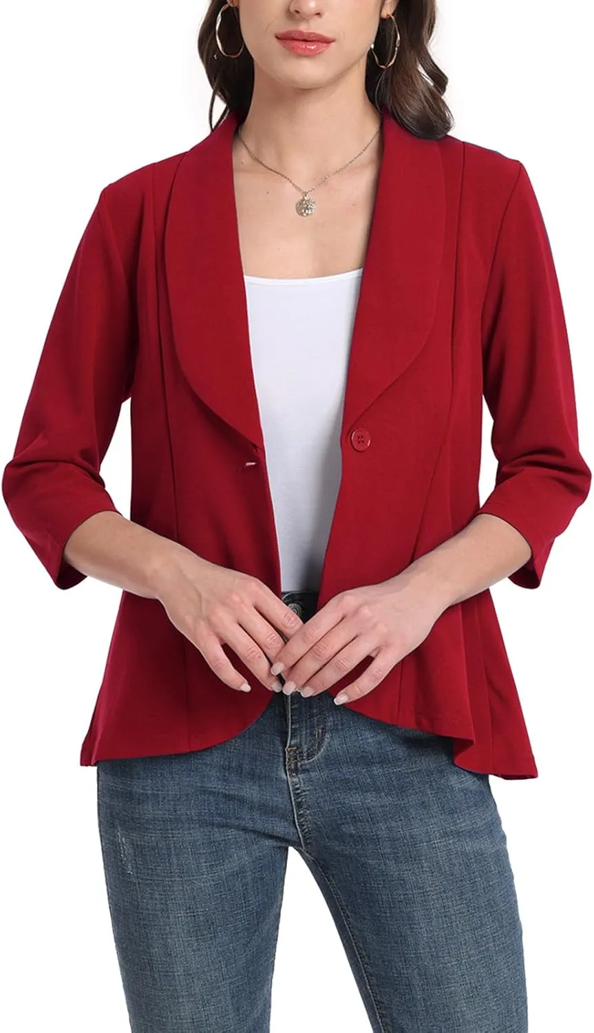 MINTLIMIT Womens Casual Blazer Open Front 3/4 Sleeve Shawl Collar Ruffle Hem Work Office Suit Jacket