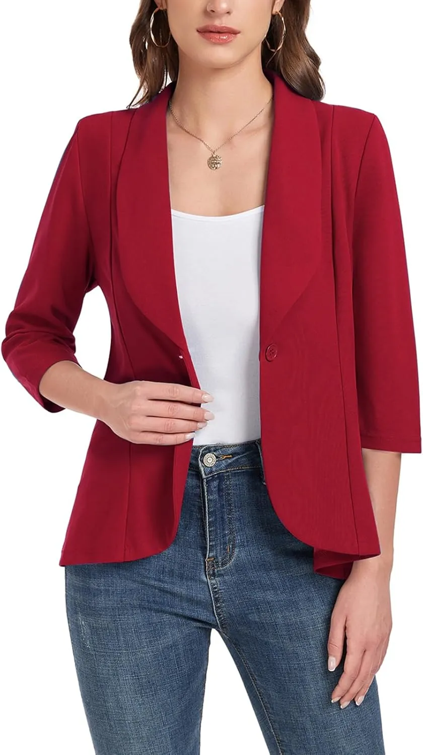 MINTLIMIT Womens Casual Blazer Open Front 3/4 Sleeve Shawl Collar Ruffle Hem Work Office Suit Jacket