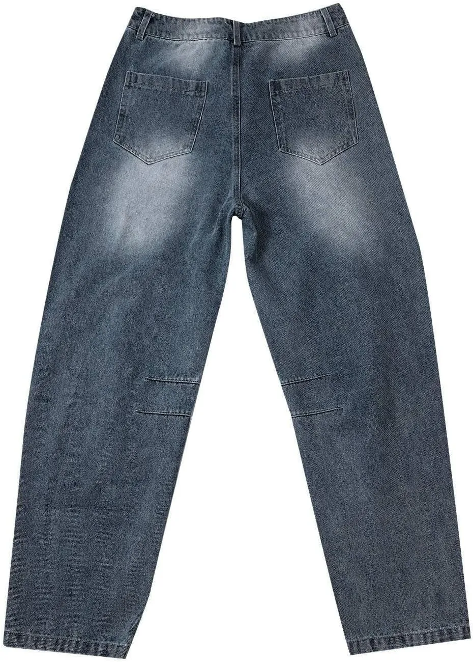 Miyaomn Vintage Barrel Jeans for Women High Waisted Wide Leg Baggy Cropped Harem Pants Y2k Boyfriend Stretch Denim Trousers