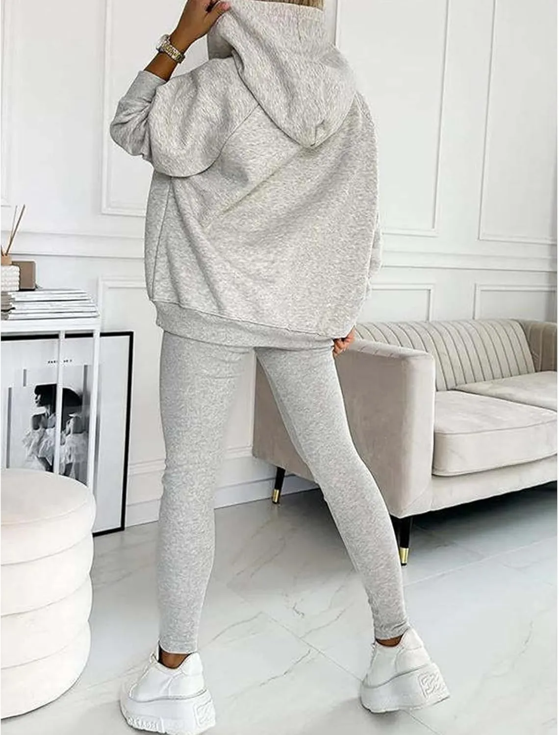 Montara 3 Piece Hoodie Set Women, Oversized Hooded Casual 3pcs Sweatshirt Suit, Button Collar and V-Neckcan Switch Designs