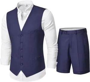 MY'S Mens 2-Piece Linen Vest Pants, Lightweight Waistcoat Shorts, Casual Beach Summer Wedding Prom Homecoming Outfit