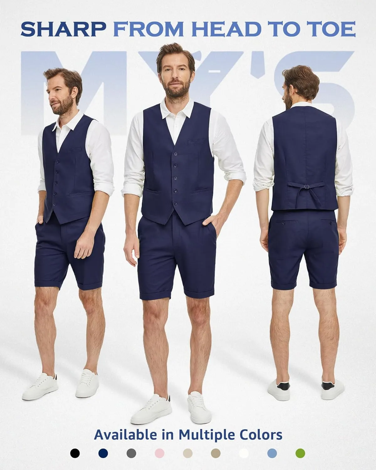 MY'S Mens 2-Piece Linen Vest Pants, Lightweight Waistcoat Shorts, Casual Beach Summer Wedding Prom Homecoming Outfit