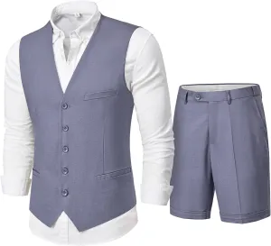 MY'S Mens 2-Piece Linen Vest Pants, Lightweight Waistcoat Shorts, Casual Beach Summer Wedding Prom Homecoming Outfit