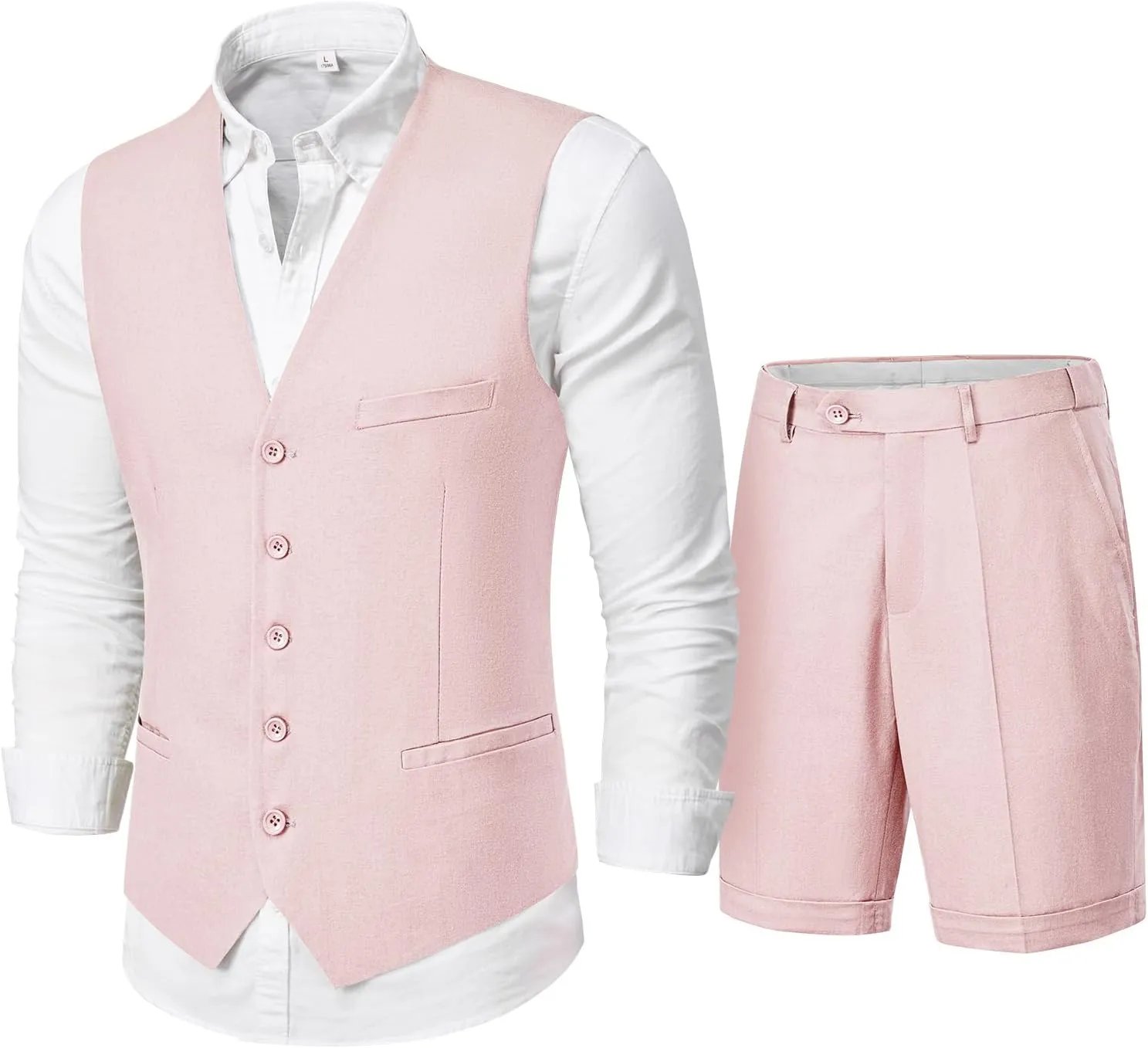MY'S Mens 2-Piece Linen Vest Pants, Lightweight Waistcoat Shorts, Casual Beach Summer Wedding Prom Homecoming Outfit