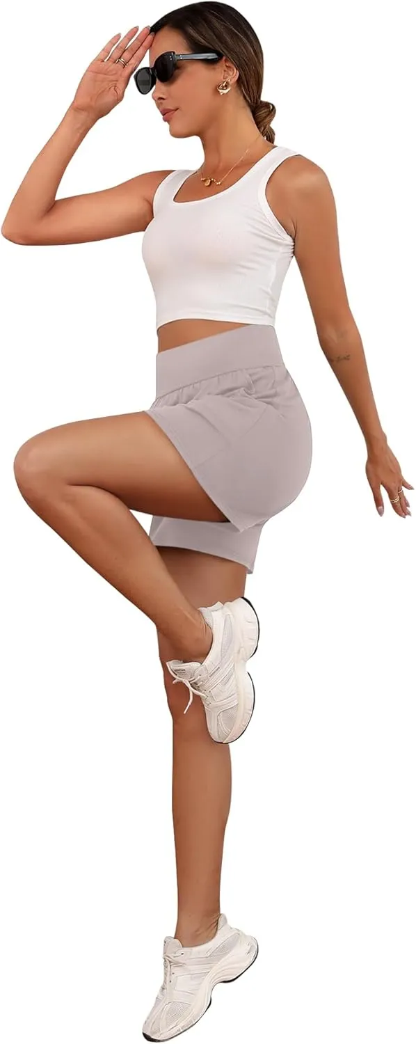 Neer 3 Pack Cotton Women's Athletic Shorts 5'' High Waisted Elastic Wide Leg Yoga Gym Workout Lounge with Pockets