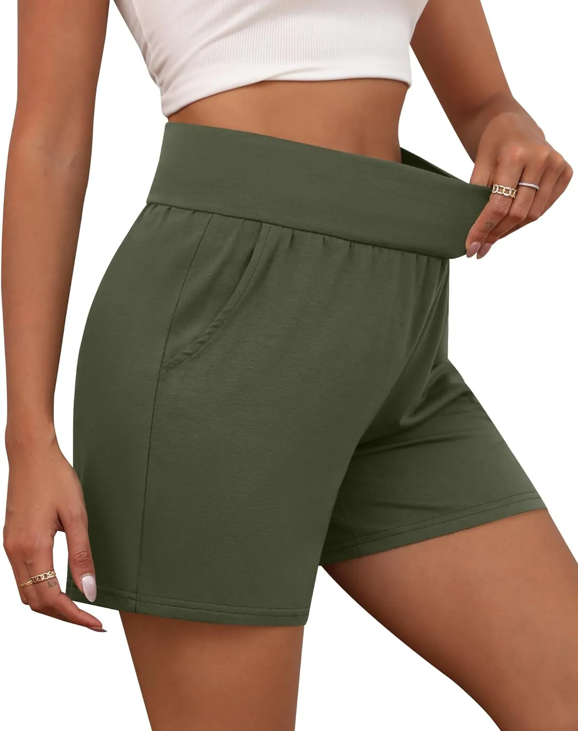 Neer 3 Pack Cotton Women's Athletic Shorts 5'' High Waisted Elastic Wide Leg Yoga Gym Workout Lounge with Pockets