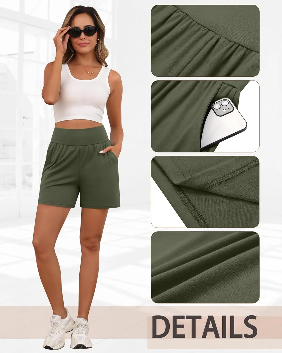 Neer 3 Pack Cotton Women's Athletic Shorts 5'' High Waisted Elastic Wide Leg Yoga Gym Workout Lounge with Pockets