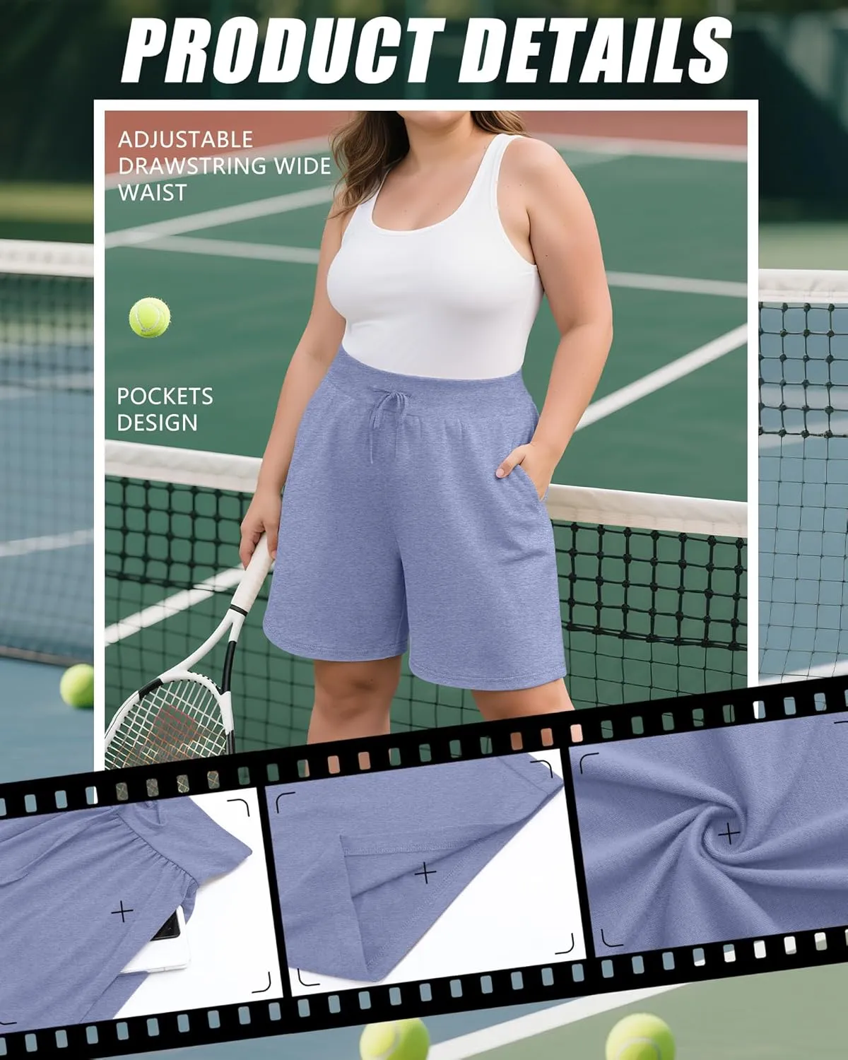Neer 3 Pack Plus Size Women's Bermuda Shorts Cotton Drawstring High Waist Casual Athletic Sweatpants with Pockets XL-5XL