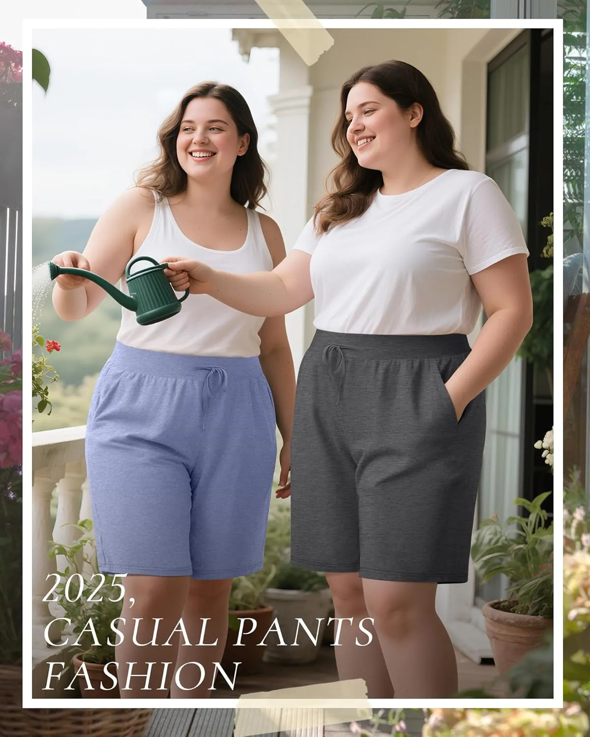 Neer 3 Pack Plus Size Women's Bermuda Shorts Cotton Drawstring High Waist Casual Athletic Sweatpants with Pockets XL-5XL