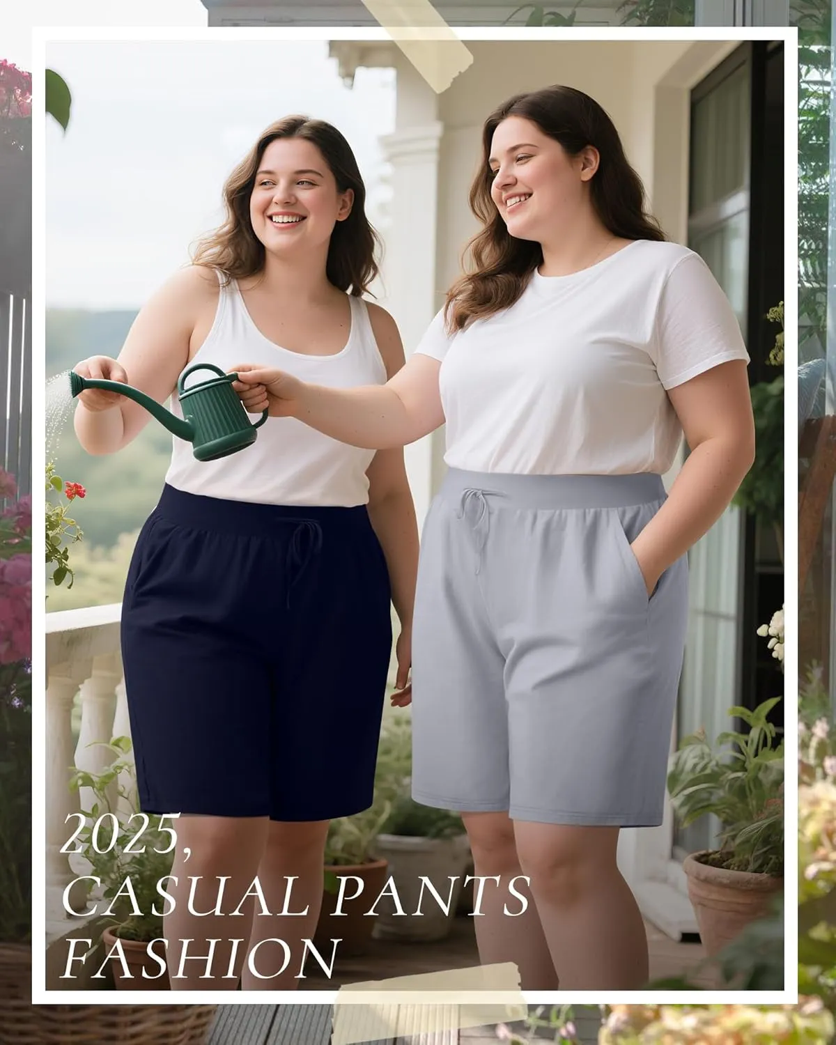 Neer 3 Pack Plus Size Women's Bermuda Shorts Cotton Drawstring High Waist Casual Athletic Sweatpants with Pockets XL-5XL