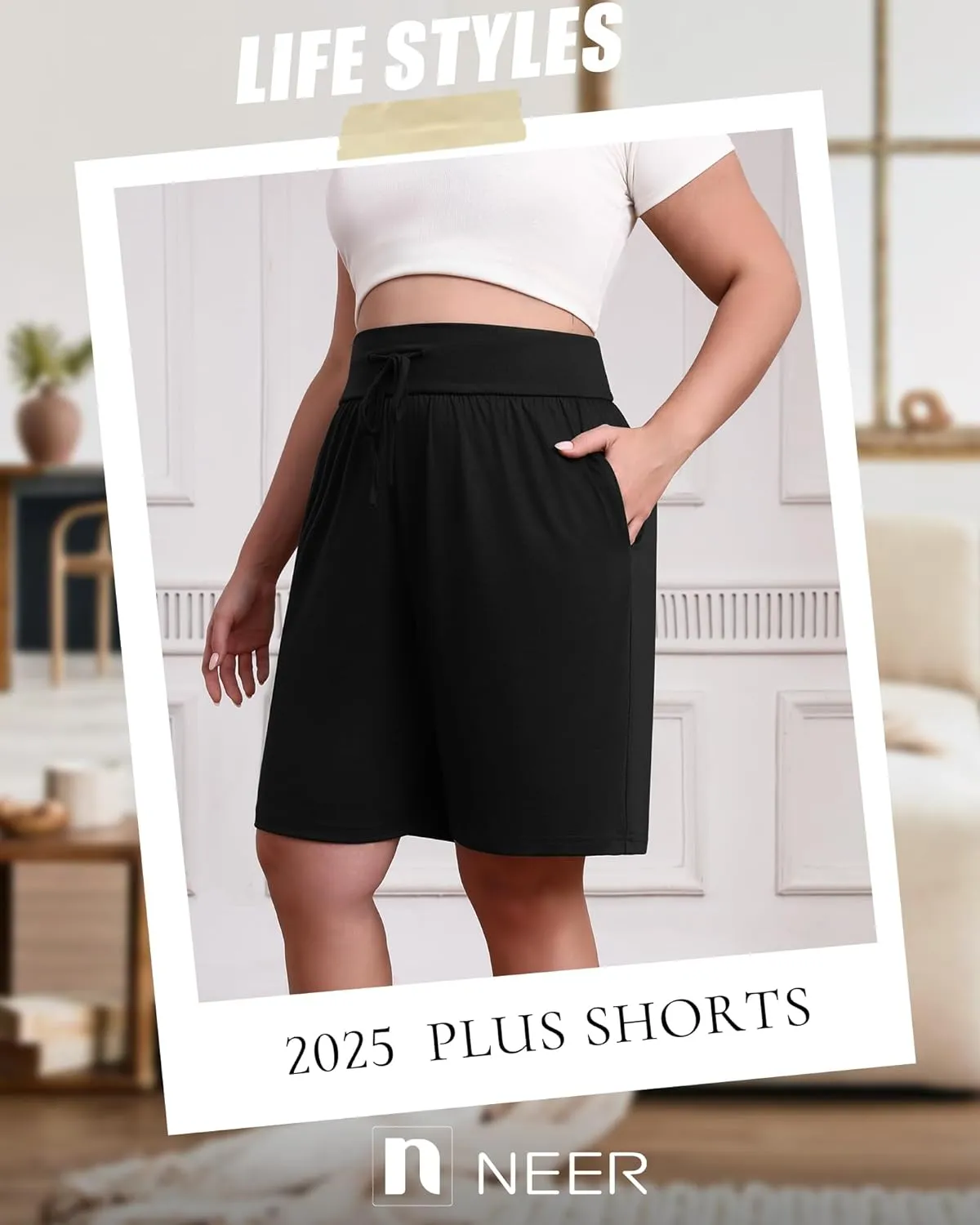 Neer 3 Pack Plus Size Women's Bermuda Shorts Cotton Drawstring High Waist Casual Athletic Sweatpants with Pockets XL-5XL