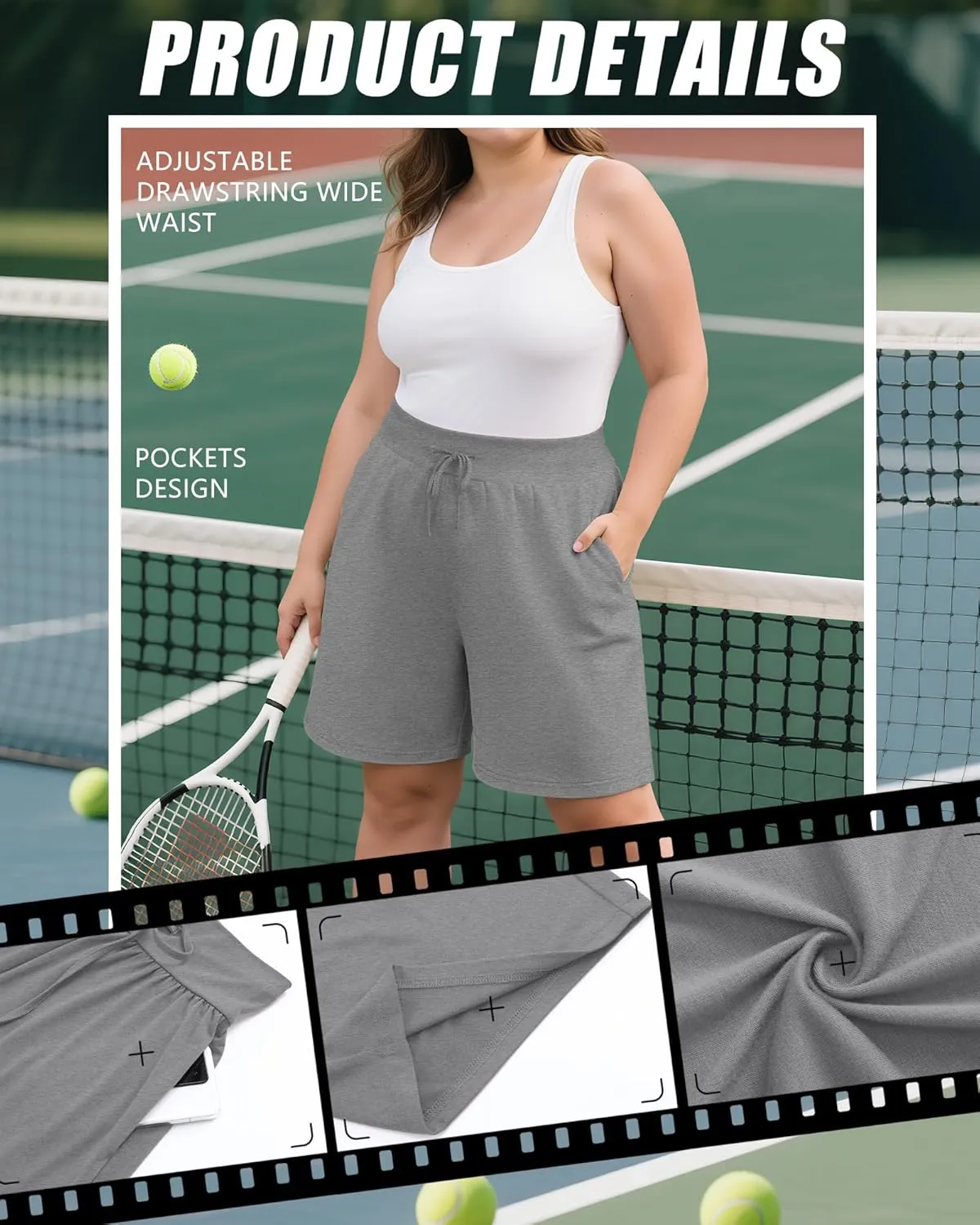 Neer 3 Pack Plus Size Women's Bermuda Shorts Cotton Drawstring High Waist Casual Athletic Sweatpants with Pockets XL-5XL