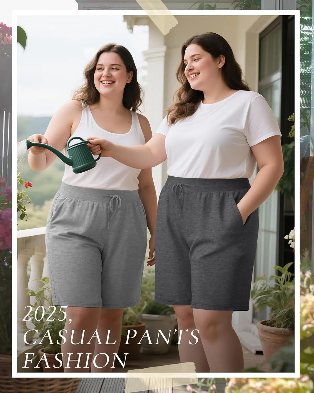 Neer 3 Pack Plus Size Women's Bermuda Shorts Cotton Drawstring High Waist Casual Athletic Sweatpants with Pockets XL-5XL