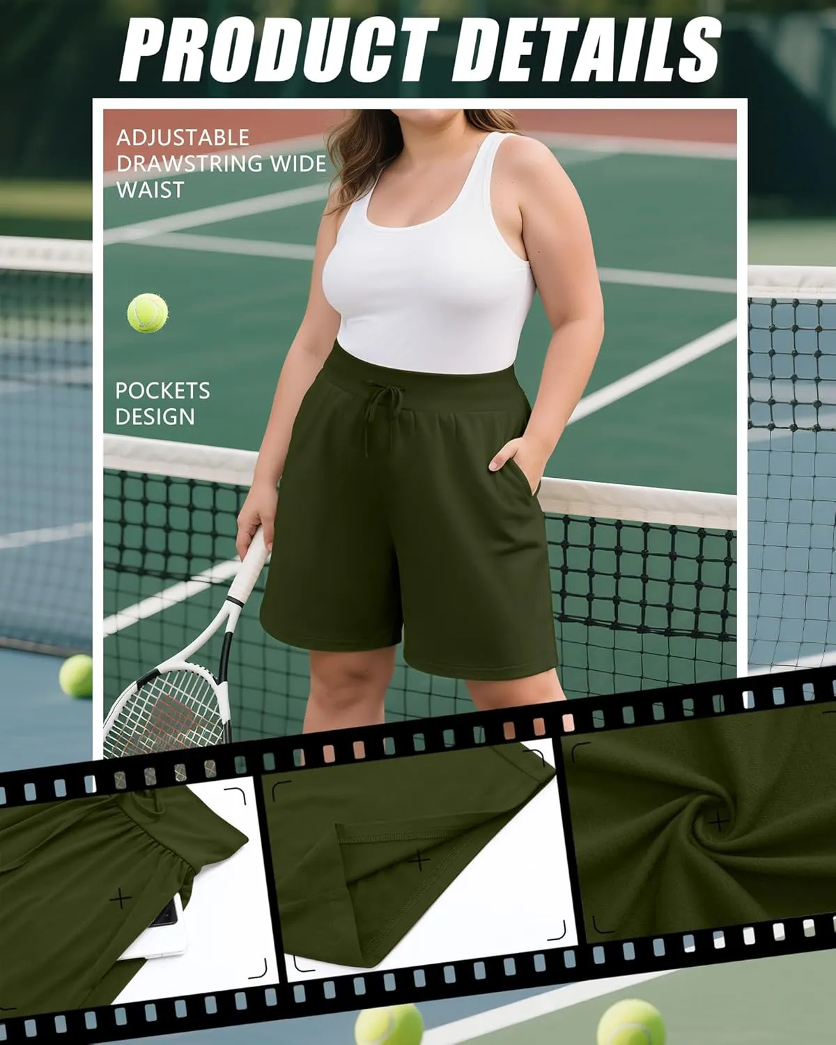 Neer 3 Pack Plus Size Women's Bermuda Shorts Cotton Drawstring High Waist Casual Athletic Sweatpants with Pockets XL-5XL