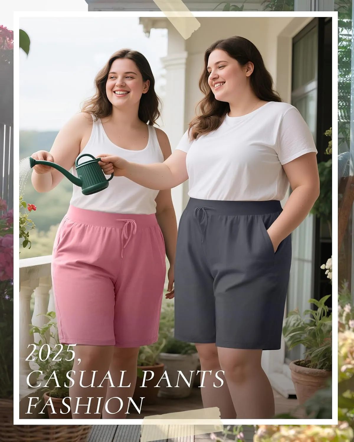 Neer 3 Pack Plus Size Women's Bermuda Shorts Cotton Drawstring High Waist Casual Athletic Sweatpants with Pockets XL-5XL
