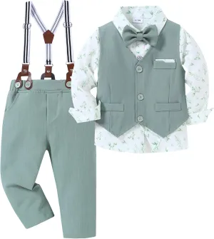 nilikastta Toddler Baby Boy Clothes Suit Gentleman Wedding Outfits Formal Dress Shirt/Bowtie/Vest/Suspender Pants 1-9years