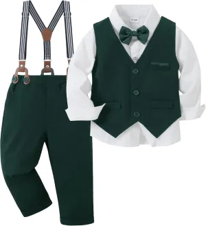 nilikastta Toddler Baby Boy Clothes Suit Gentleman Wedding Outfits Formal Dress Shirt/Bowtie/Vest/Suspender Pants 1-9years