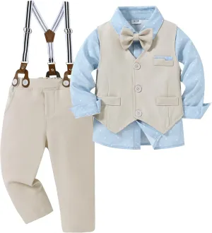 nilikastta Toddler Baby Boy Clothes Suit Gentleman Wedding Outfits Formal Dress Shirt/Bowtie/Vest/Suspender Pants 1-9years